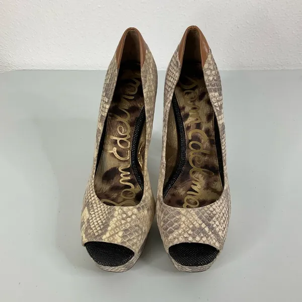 Sam‎ Edelman Tacoma Snakeskin Open Toe Platform Heels Size 7.5 - Image 2