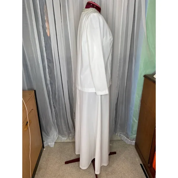 wedding dress jacket white silver V neck Vintage 1970’s sz s - Image 11