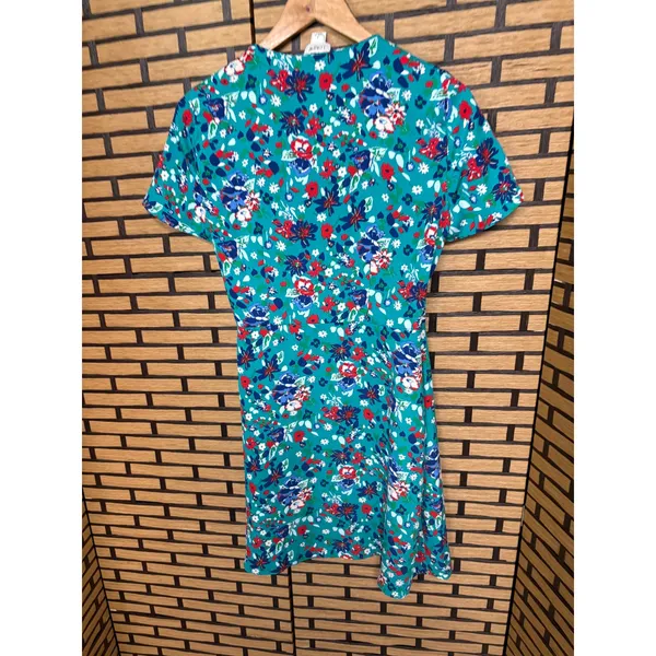 J. Crew Turquoise Floral Wrap‎ Style Dress Size 4 - Image 2