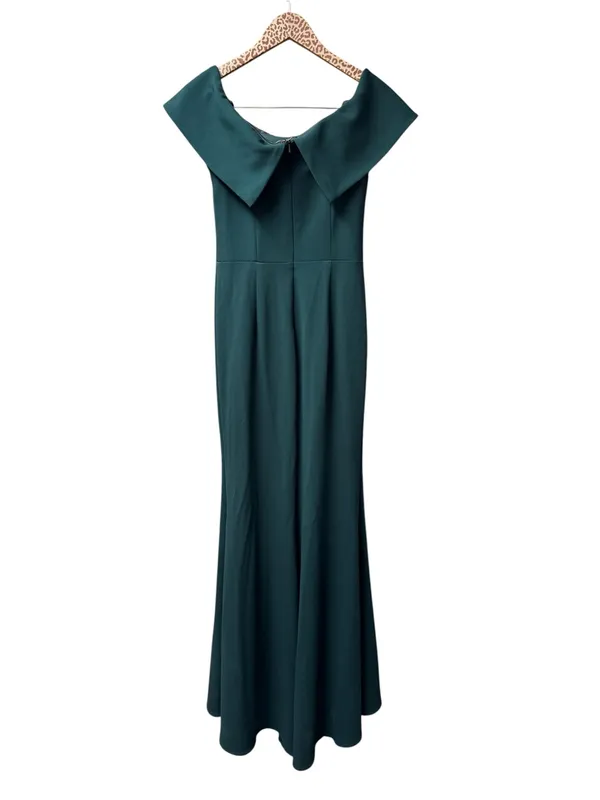BHLDN Delice Off-the-Shoulder Crepe Long Maxi Dress Formal Gown Dark Green US 6 - Image 5