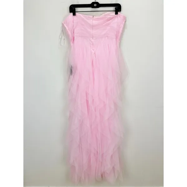 Lulus Delightful Beauty Pink Mesh Strapless Ruched Ruffled Maxi Dress XL NWT - Image 12