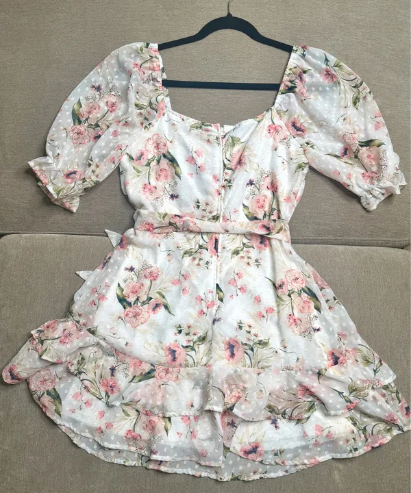 Trixxi Women’s cream pink floral dress and puff sleeves - Image 4