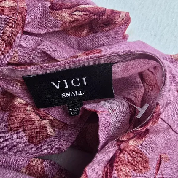VICI Pink Floral‎ Cutout Puff Sleeve Tiered Mini Dress ACD70781B Small - Image 4