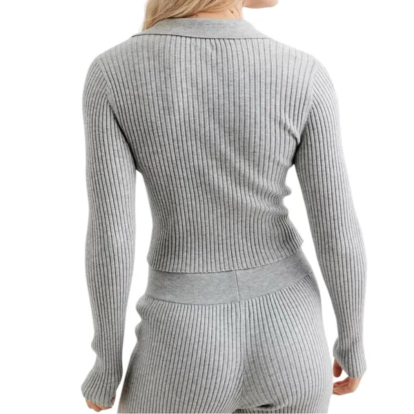 Aerie NWT Women’s Size S Heather Gray Gotta Jet! Ribbed Knit Button Polo Sweater - Image 4