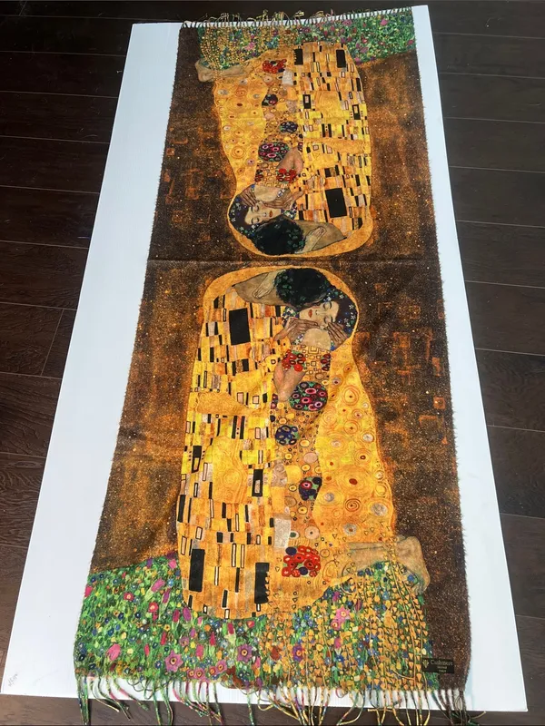 Cashmere High Quality Scarf Shawl Art The Kiss Gustav Klimt Made Italy - Image 4
