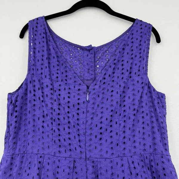 Eva Mendes NY&Co Purple Eyelet Fit Flare Dress Sz 12 Summer Cottagecore Classic - Image 4