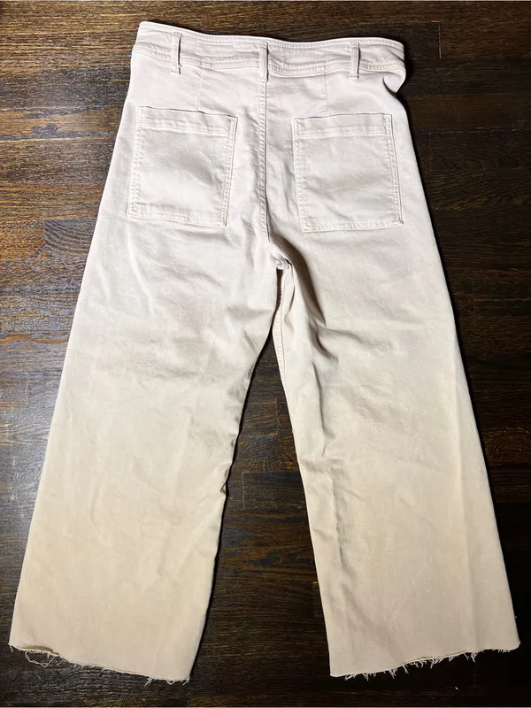Zara Cream High-Waisted Wide Leg Cropped Jeans Frayed Hem Size 10 - Image 5