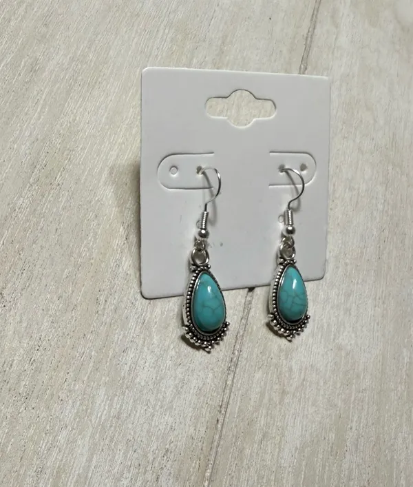 Handmade Earrings Turquoise Teardrop - Image 2