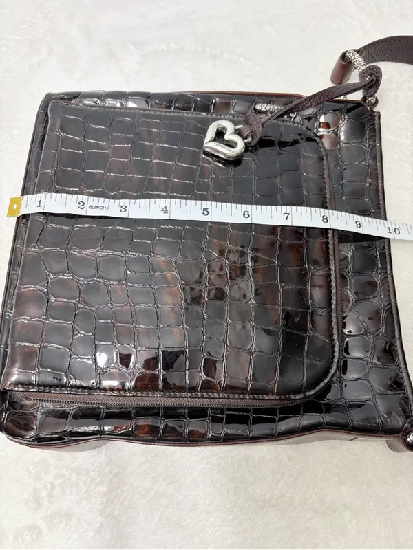 Brighton‎ Vintage Shoulder Bag Brown Leather Croc-Embossed Purse - Image 9