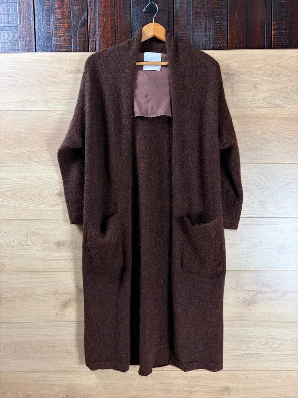 HUMANOID Brown Wool Mohair MIDI Cardigan Size Small - Image 2