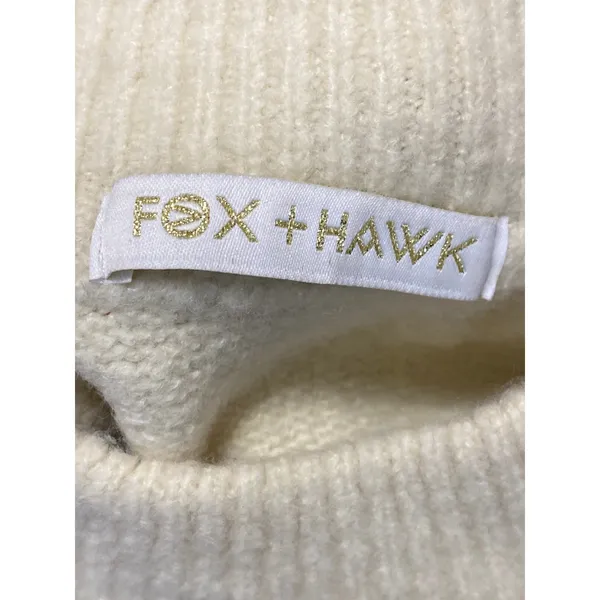 Fox + Hawk Women's Cream Long Sleeve Mock Neck Knit Relaxed Sweater Top Size M - Image 5