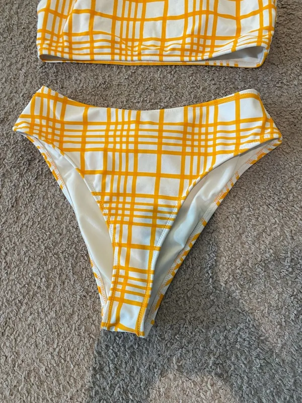 Forever 21 White and Orange Plaid Bikini Set - Image 4