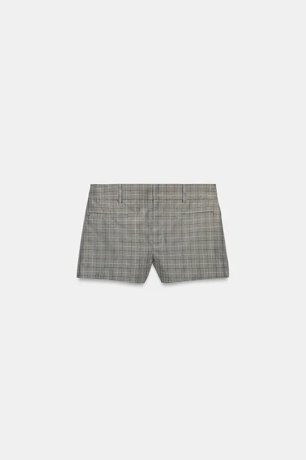 Zara ZW Collection Black Ecru White Plaid Shorts - Image 6
