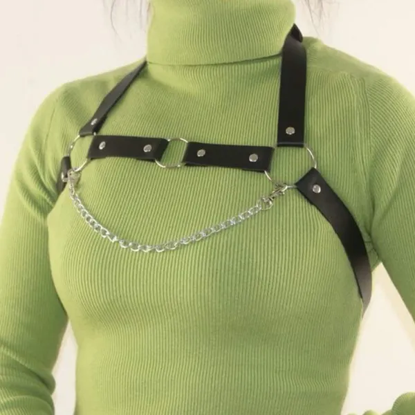 Black Harness Belt Overbust Chain O Rings New - Image 3