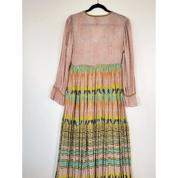 NWT Bhanuni by Jyoti Dress Pink Giorgia Maxi Floral V Neck Puffed Boho Size 2 - Image 9
