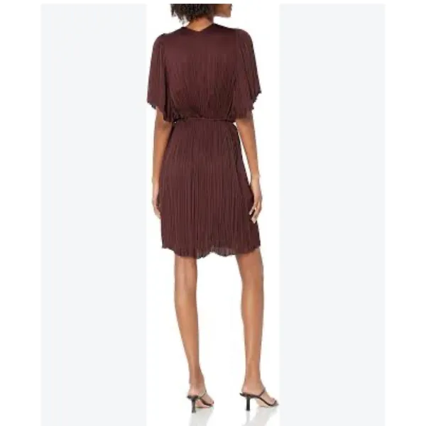Vince Oxblood Pleated Crushed Satin V-Neck Midi Dress with Pockets Sz Medium - Image 2