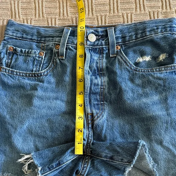 100% Cotton Levi's Blue Distressed Denim Cutoff Shorts - Image 9