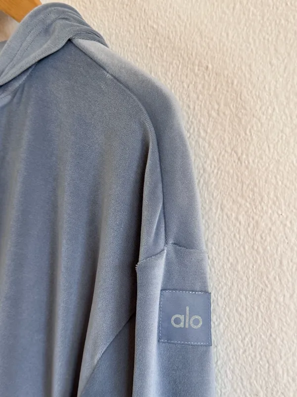 Alo Yoga Velour Glimmer Full Zip Hoodie Steel Blue - Image 4