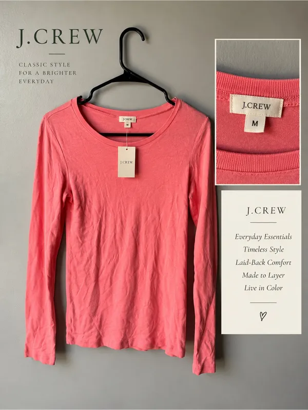 NWT J.Crew Factory Coral Pink Long Sleeve Tee Size Medium - Image 2