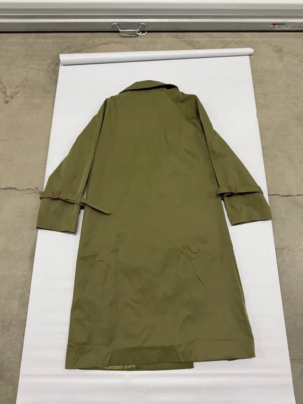 Army Green Double Breasted Trench Coat Longline Jacket H9B641 Size M - Image 9