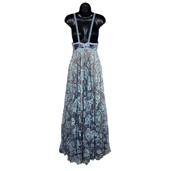ALEXIS Isabella Blue Floral Lace Illusion Maxi Gown Dress Small - Image 6