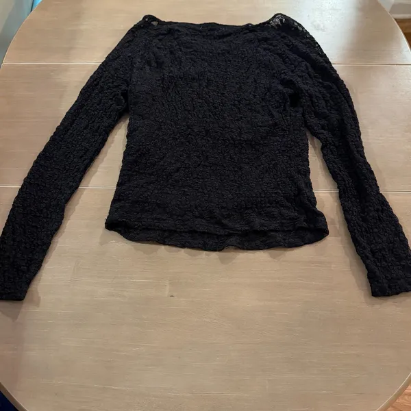 Arizona Jean Co Black Floral Lace Long Sleeve Top Women’s M Sheer Lined - Image 2