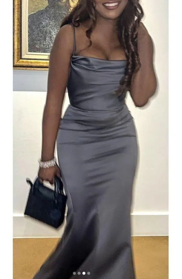 HOUSE OF CB Violette Satin Mermaid Gown in Dark Grey Size X-Small - Image 4