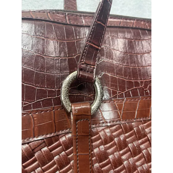 Coldwater Creek Laptop Tote Bag‎ Faux Croc Leather Woven Brown Shoulder Bag Work - Image 3