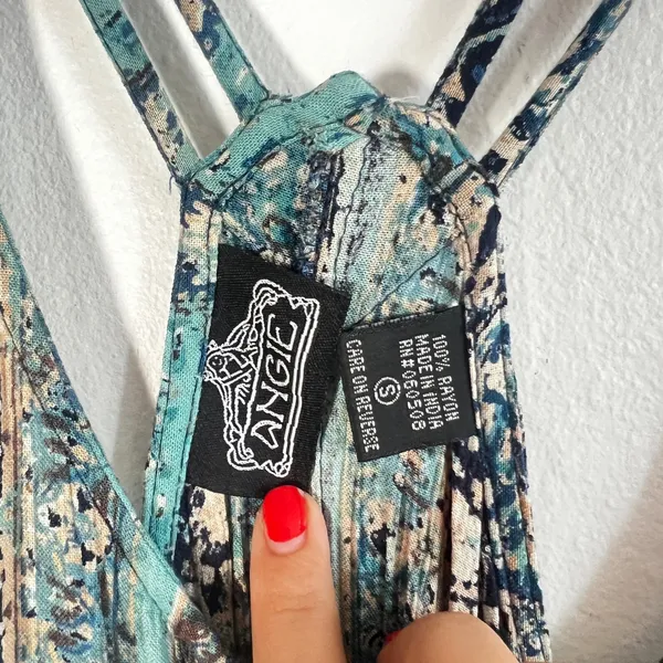 Angie Maxi Dress Women's Small Teal‎ Blue Boho Paisley Print Strappy Racerback - Image 4
