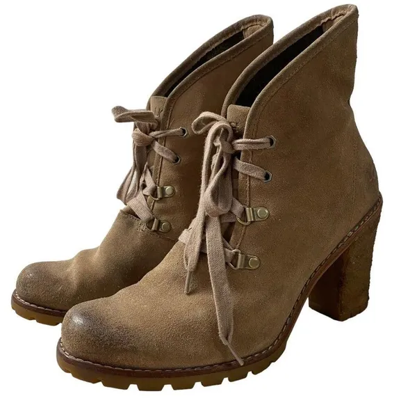 UGG Authentic Calynda Tan Mid Ankle Lace Up High Heel Boots Genuine Leather - Image 5