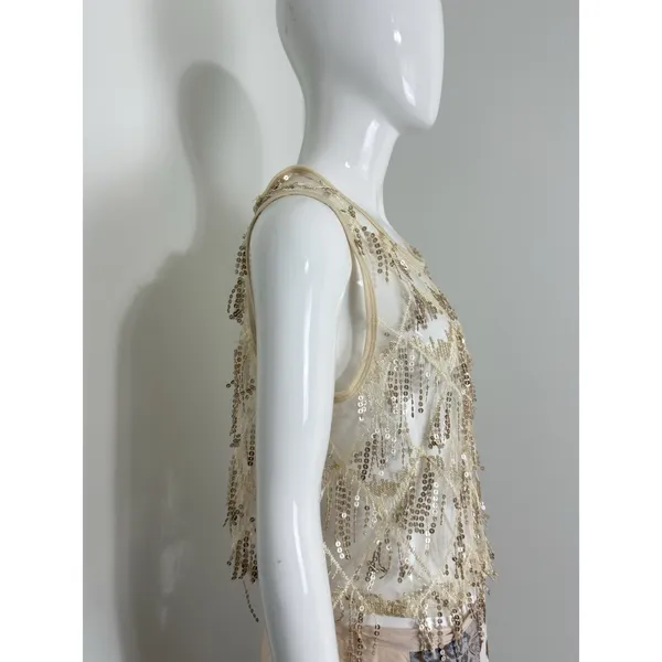 Women’s Sequin Fringe Crop Top Sheer Mesh Party Festival Shirt Approx Size S - Image 4