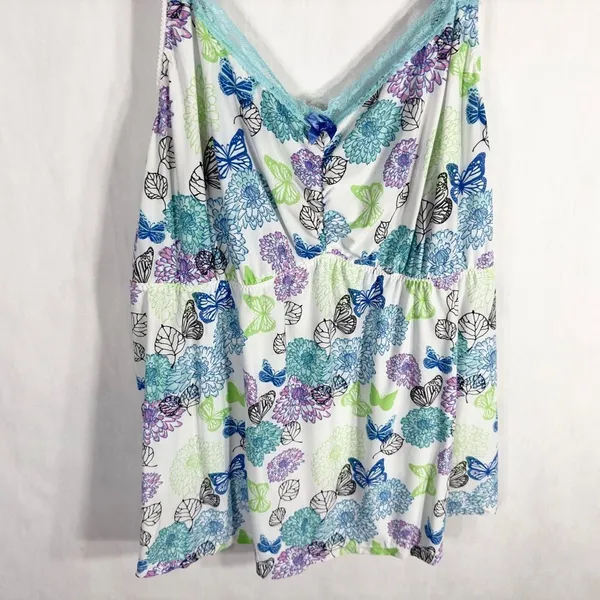 Avon Plus Size 3X‎ Sleep Tank Top Blue White Lace Butterflies Stretch 140 - Image 4