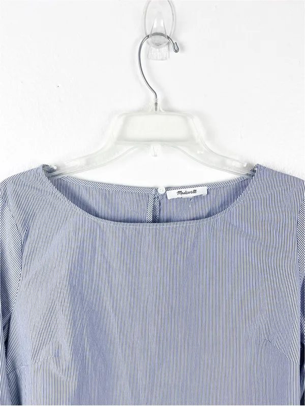 MADEWELL Blue White Striped 100% Cotton 3/4 Bell Sleeves Poplin Top Size Medium - Image 7