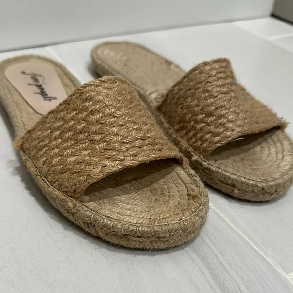 Free People Tan Espadrille Slides with Woven Texture - Image 3