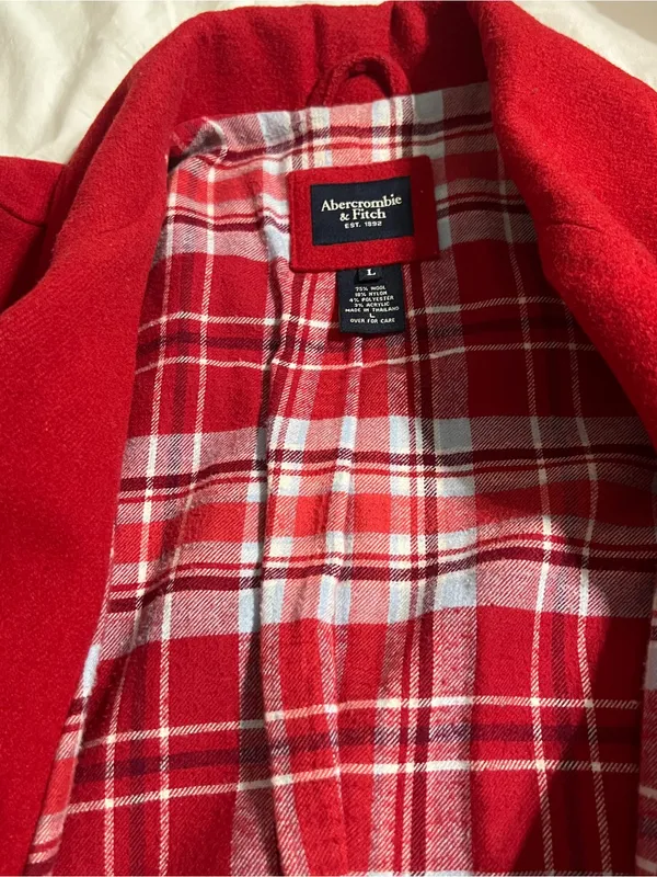 Abercrombie & Fitch Women's Vibrant Red Double-Breasted Peacoat - Image 4