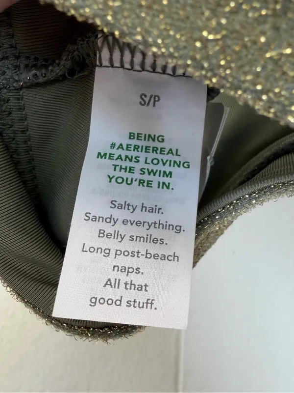 NWT AERIE Sparkle Straight Scoop Bikini Top Olive Green Size Small - Image 4