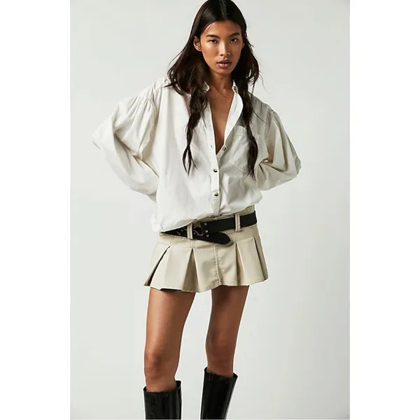 Free People Bohemian Preppy Oversized Happy Hour Solid Poplin Top White Medium - Image 12