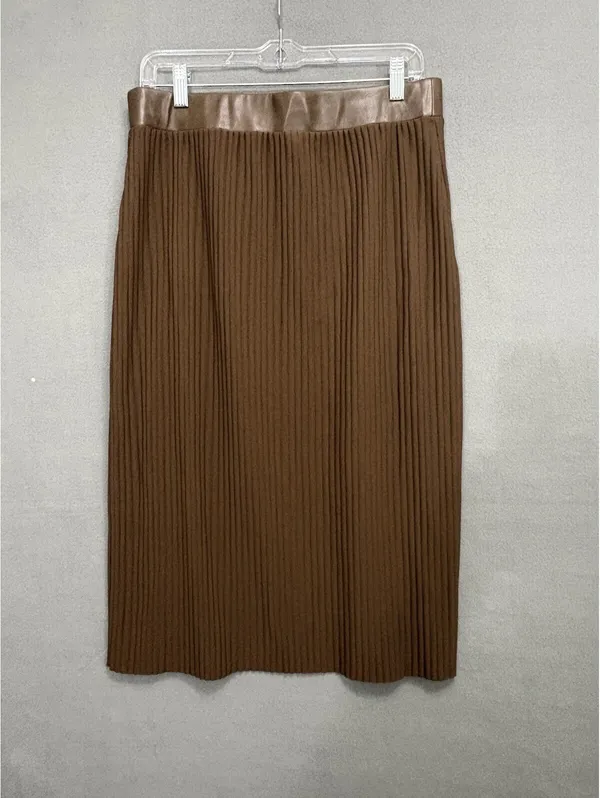 Marc New York Size M Brown Pleated Faux Leather Midi Skirt - Image 2