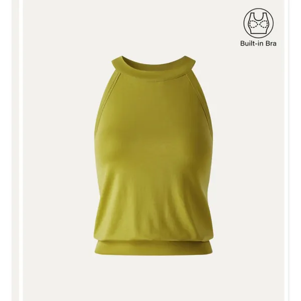 OGL Halter Neck Banded Hem Bra Tank Top Olive Green Size XS Built-In Pads - Image 8