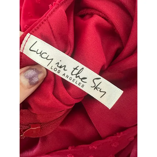 Lucy In The Sky Mini Dress S Red Ruched Swiss Dot Open Back Sexy Party Romantic - Image 6