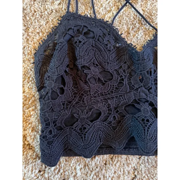 Free People FP One Ilektra Bralette Black Lace Crop Top Boho Strappy Cami - Image 2