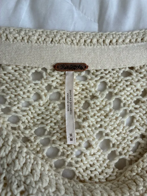Free People Cream Open Knit Oversized Sweater - Image 4