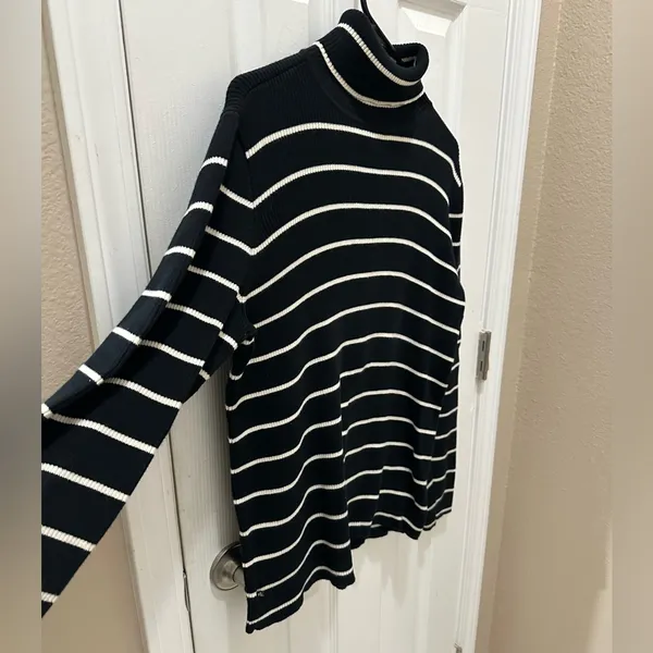 LAUREN RALPH LAUREN ribbed turtle neck sweater size XL black white 100% cotton - Image 9