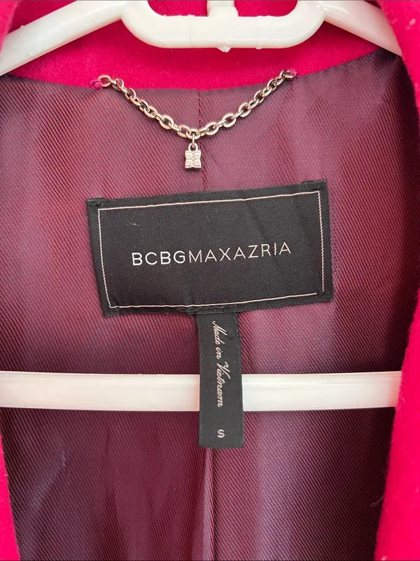 BCBGMAXAZRIA Fuchsia Wool Cashmere Double Breasted Long Coat S - Image 2