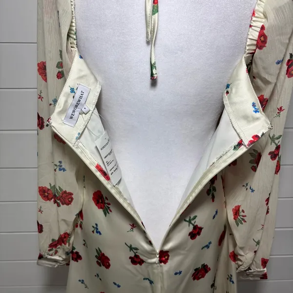 Weworewhat‎ Red Floral Satin Puff Sleeve Mini Dress Size 8 - Image 9