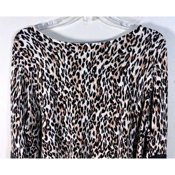 White‎ House Black Market Leopard Print Sweater XL Faux Leather Elbow Patches - Image 6