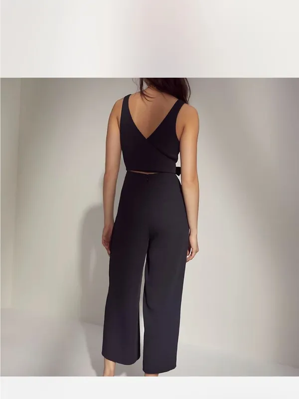 Wilfred Black V-Neck Tie-Waist Wide-Leg Jumpsuit - Image 2