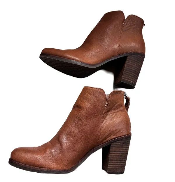 BP Jett Cognac Leather Brown Ankle Boots Block High Heel Boot Size 9 BP. Booties - Image 5