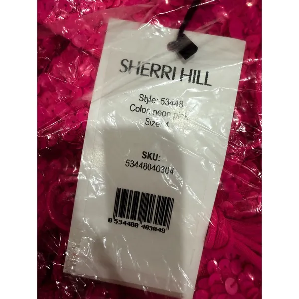 Sherri Hill 53448‎ Neon Pink Sequin Two Piece Gown High Slit Dress Sz 4 NWT - Image 5