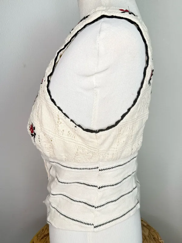 Free People Corset Top Tank Rose Bud Knit Floral Embroidery Crochet Accents Boho - Image 6